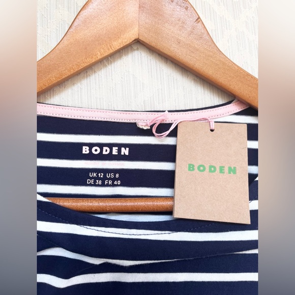 New Boden Ella Long Sleeve Breton Navy Multi Cuff Cotton Size 8 - Picture 3 of 5